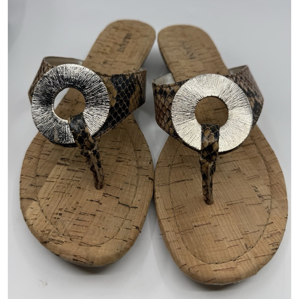 Alfani Women's Franca Tan & Gold Thong Wedge Heel Sandals Shoes Size 8M Box